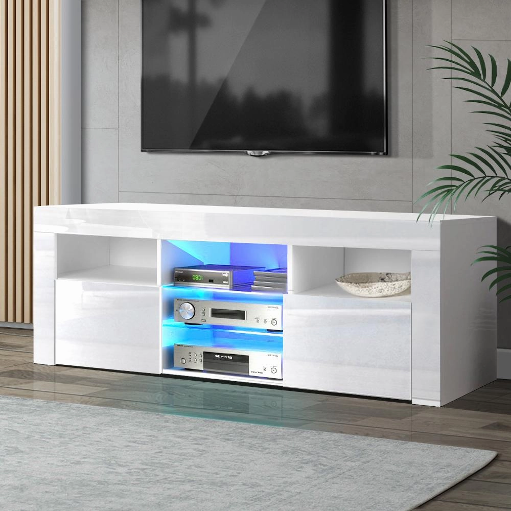 TV Cabinet Entertainment Unit Stand RGB LED Gloss Furniture 145cm White