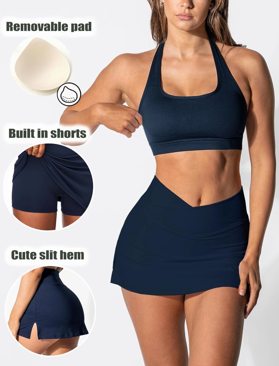 Two Piece Tennis Skirt Sets for Women 2 Piece Mini Skirt Set Going Out Golf Skort Athletic Skirt Pickleball Outfit
