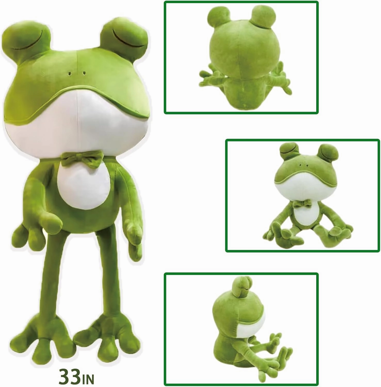 TZMAPU Soft Big Head Frog Plush Toy, Long Legged Frog Plush Pillow, Cute Wacky Green Plush Stuffed Animal,Dolls Suitable for Gift Giving (Green-33in)