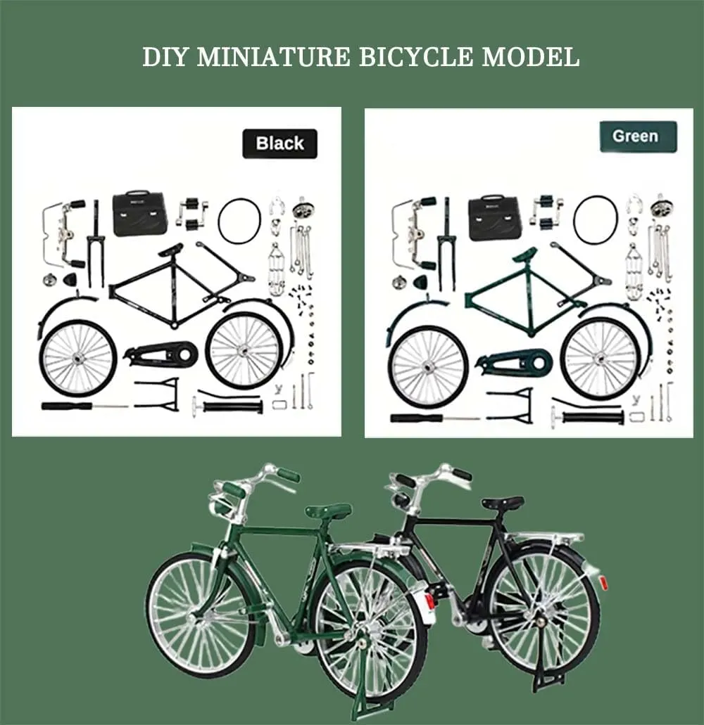 UMESEE 3D Metal Puzzles Toy Bike for Teenagers and Adults, Simulation Mini Bicycle Model Scale Kit, 3D Bicycle Model Building Kit, DIY Craft Kits 3D Puzzles for Beginners (Black   Green)
