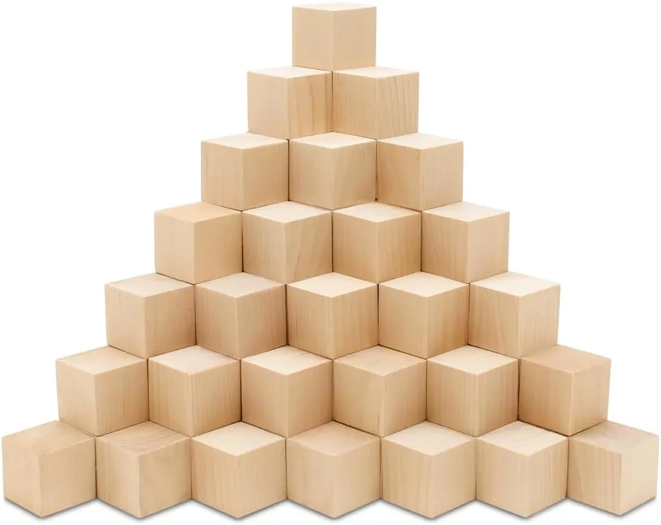 Unfinished Wood Craft Cubes 1-1/2 inch, Pack of 36 Small Wooden Blocks to Decorate, Wooden Cubes for Crafts and Dcor, by Woodpeckers