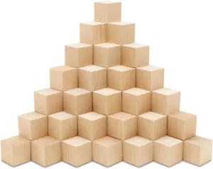 Unfinished Wood Craft Cubes 1-1/2 inch, Pack of 36 Small Wooden Blocks to Decorate, Wooden Cubes for Crafts and Dcor, by Woodpeckers