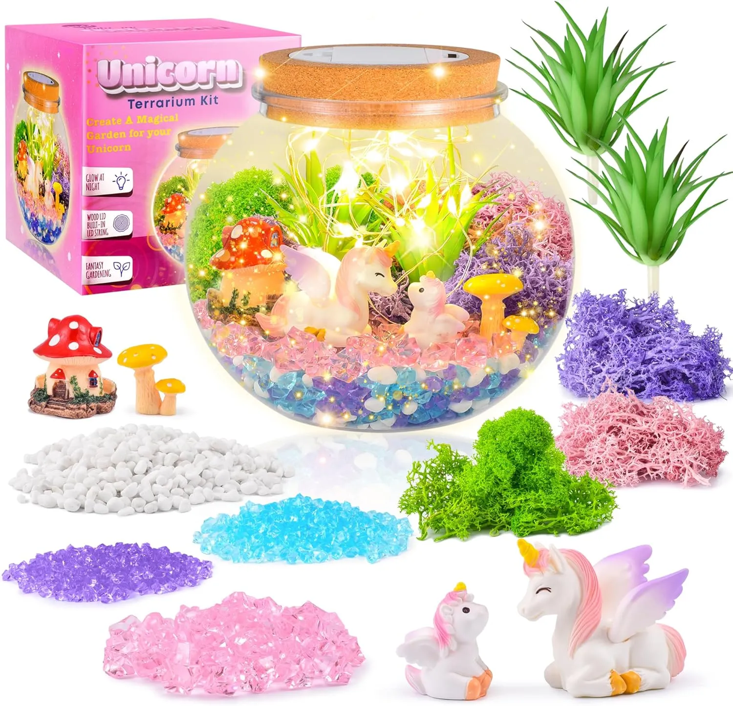 Unicorn Gifts for Girls - Light up Unicorn Terrarium Kit for Kids - DIY Unicorn Arts & Crafts Toy - Birthday Gifts for Kids Age 5 6 7 8-12 Year Old Girl Gift