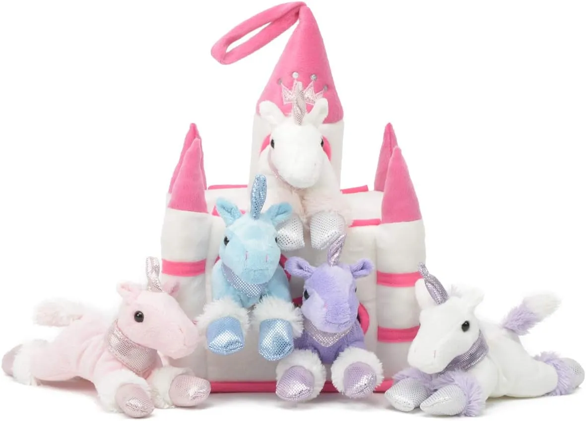 Unipak Plush Pink and White Castle with Five Stuffed Animal Unicorns