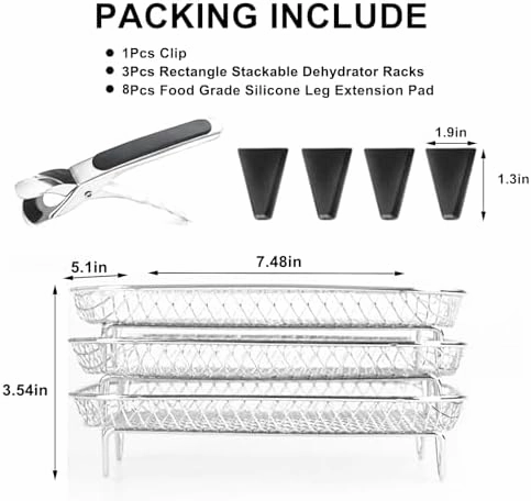 Upgrade Air Fryer Rack,Three Stackable Dehydrator Racks for Gowise Phillips USA Cozyna Ninja Airfryer,Stainless Steel Rectangle Air Fryer Rack,Ninja Dual Air Fryer Accessories (Rectangle)