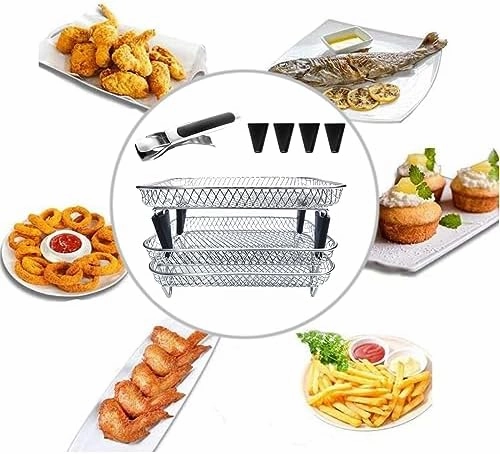 Upgrade Air Fryer Rack,Three Stackable Dehydrator Racks for Gowise Phillips USA Cozyna Ninja Airfryer,Stainless Steel Rectangle Air Fryer Rack,Ninja Dual Air Fryer Accessories (Rectangle)