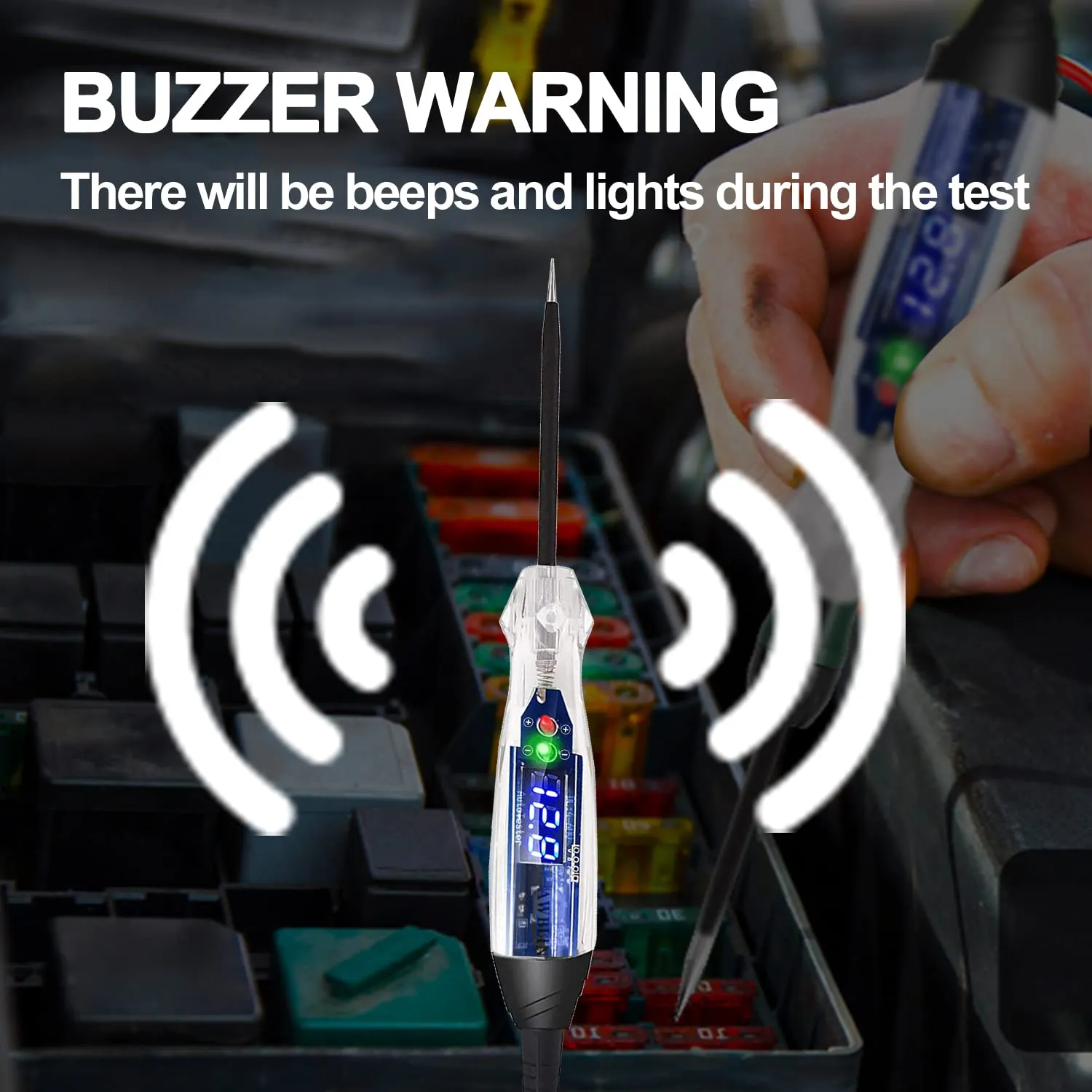 Upgraded Automotive Buzzer Test Light 4-60V DC Digital LED Circuit Tester, Heavy Duty Light Tester with Voltmeter, Auto Bidirectional Voltage Tester Electric Test Pen