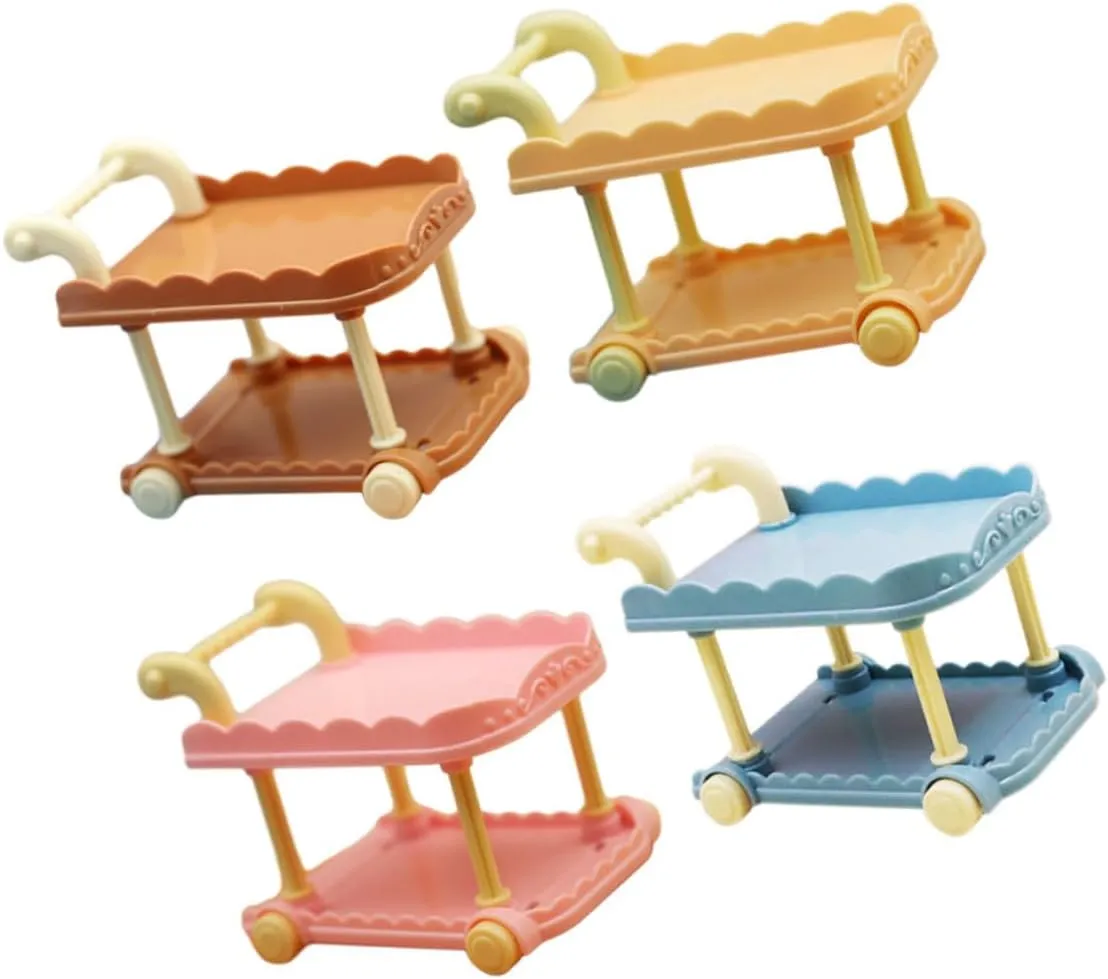Vaguelly 4pcs Miniature Dining Trolley Models Cute Dollhouse Cart Decor Realistic Mini House Crafts for Projects and Photo Props