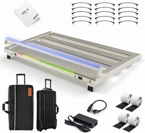 Vangoa Guitar Pedal Board with Built-in Isolated Power Supply, PD-L Aluminum Alloy Folding Powered Guitar Pedalboard with Adjustable Light Bar with Wheeled Gig Bag, Extra Large, 28.5"x15.2", Gray