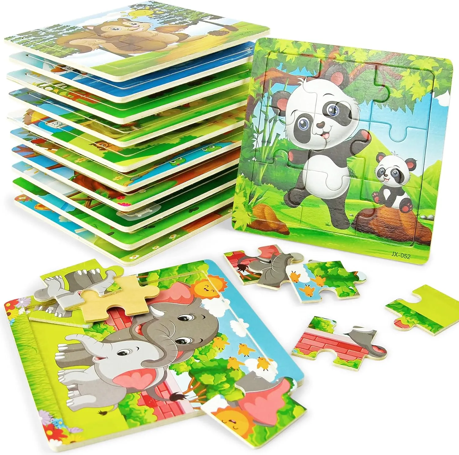 Vileafy 12 Pack Small Animals Puzzles for Kids Ages 3-5 Years Old - Wooden Toddlers Puzzles 9 Pieces for Back-to-School Gifts, Party Toys for Boys and Girls