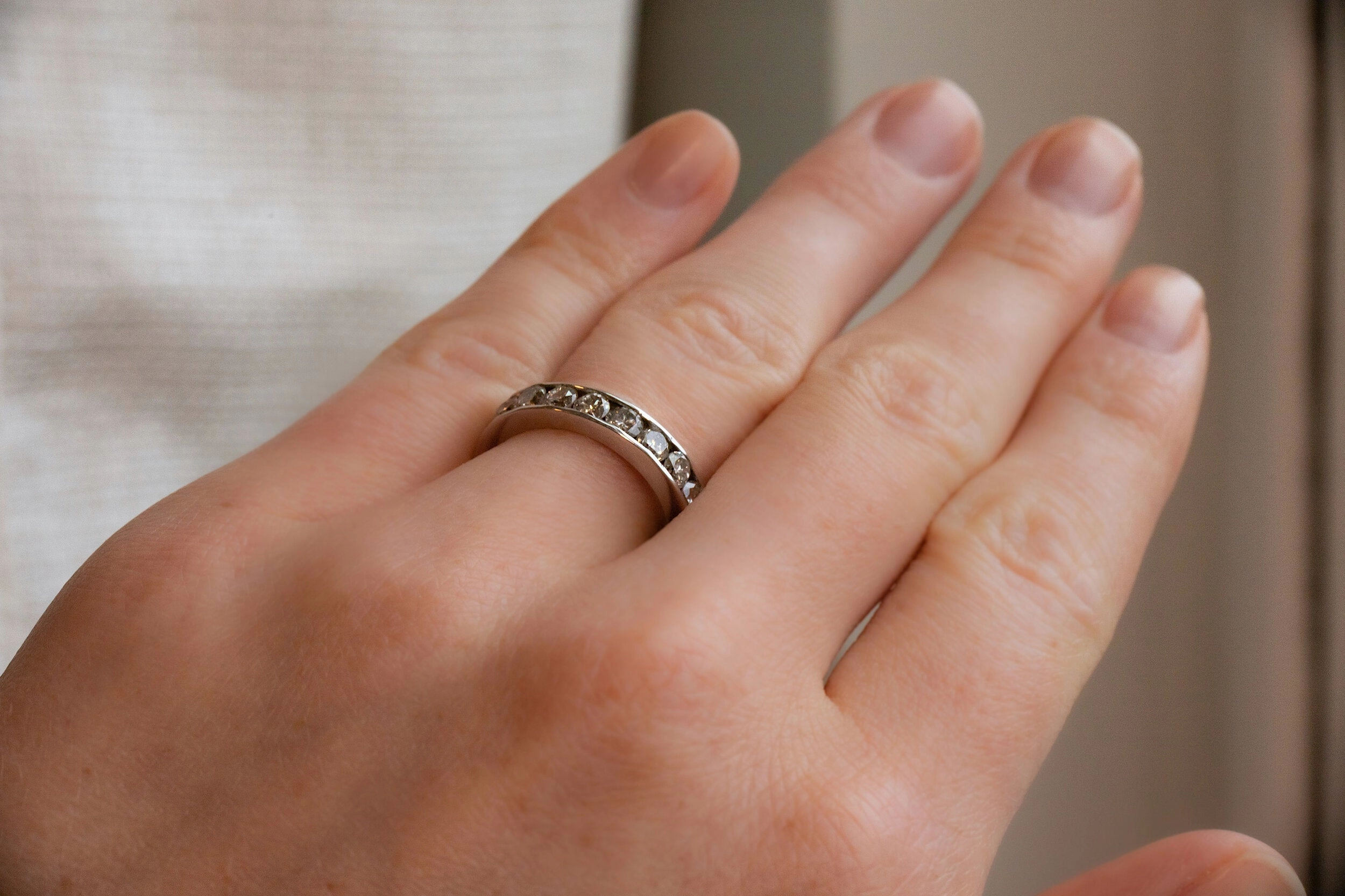 Vintage 14k White Gold 2.20 CTW Warm Diamond Eternity Band