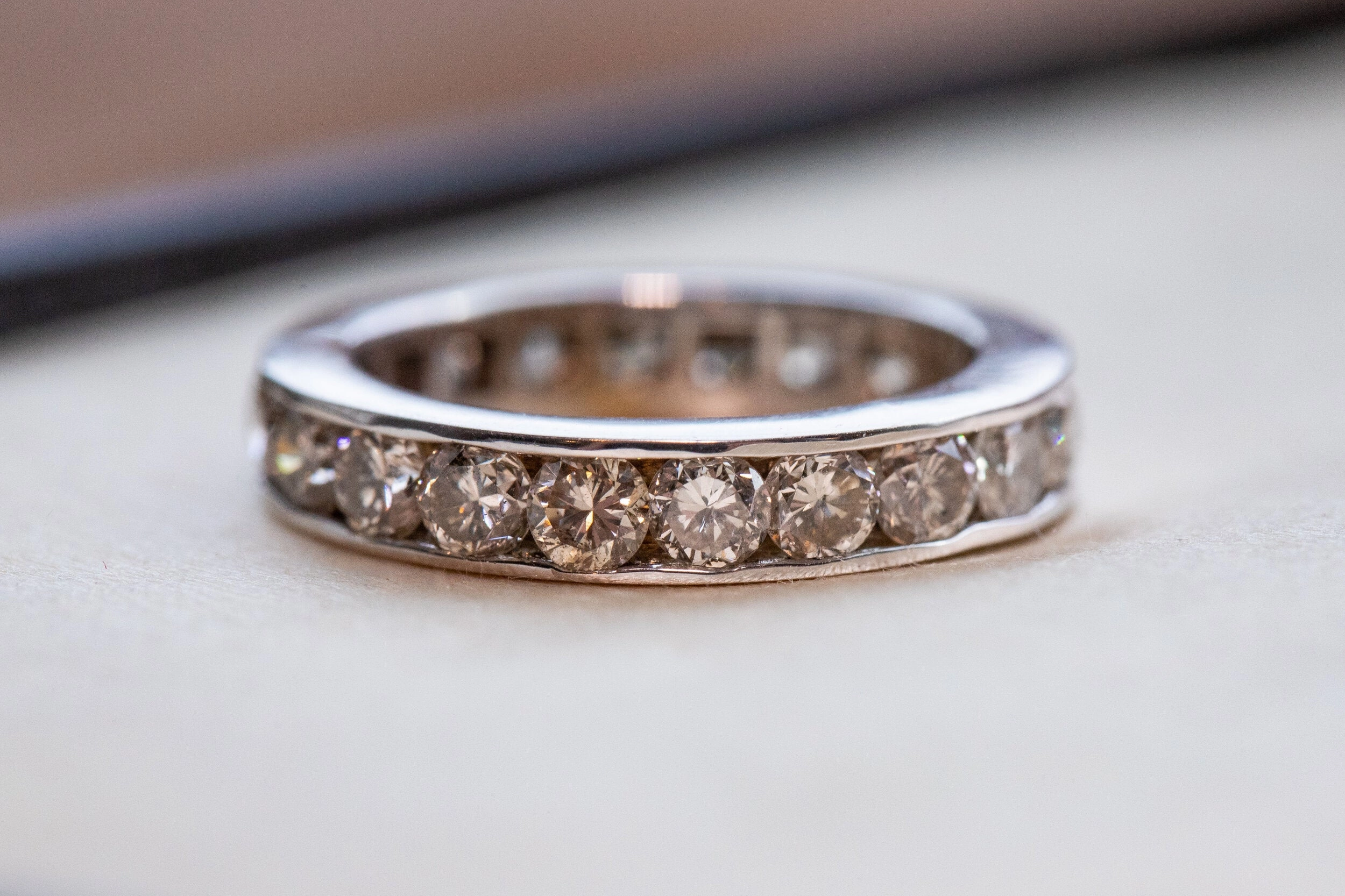 Vintage 14k White Gold 2.20 CTW Warm Diamond Eternity Band