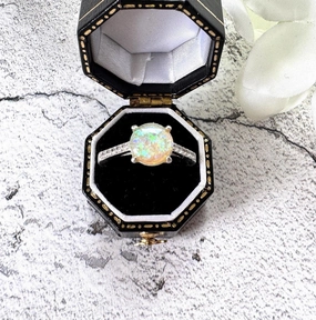 Vintage 2.0ct Rainbow Opal & CZ Crystal Sterling Silver Solitaire Ring, Size N / 6-3/4