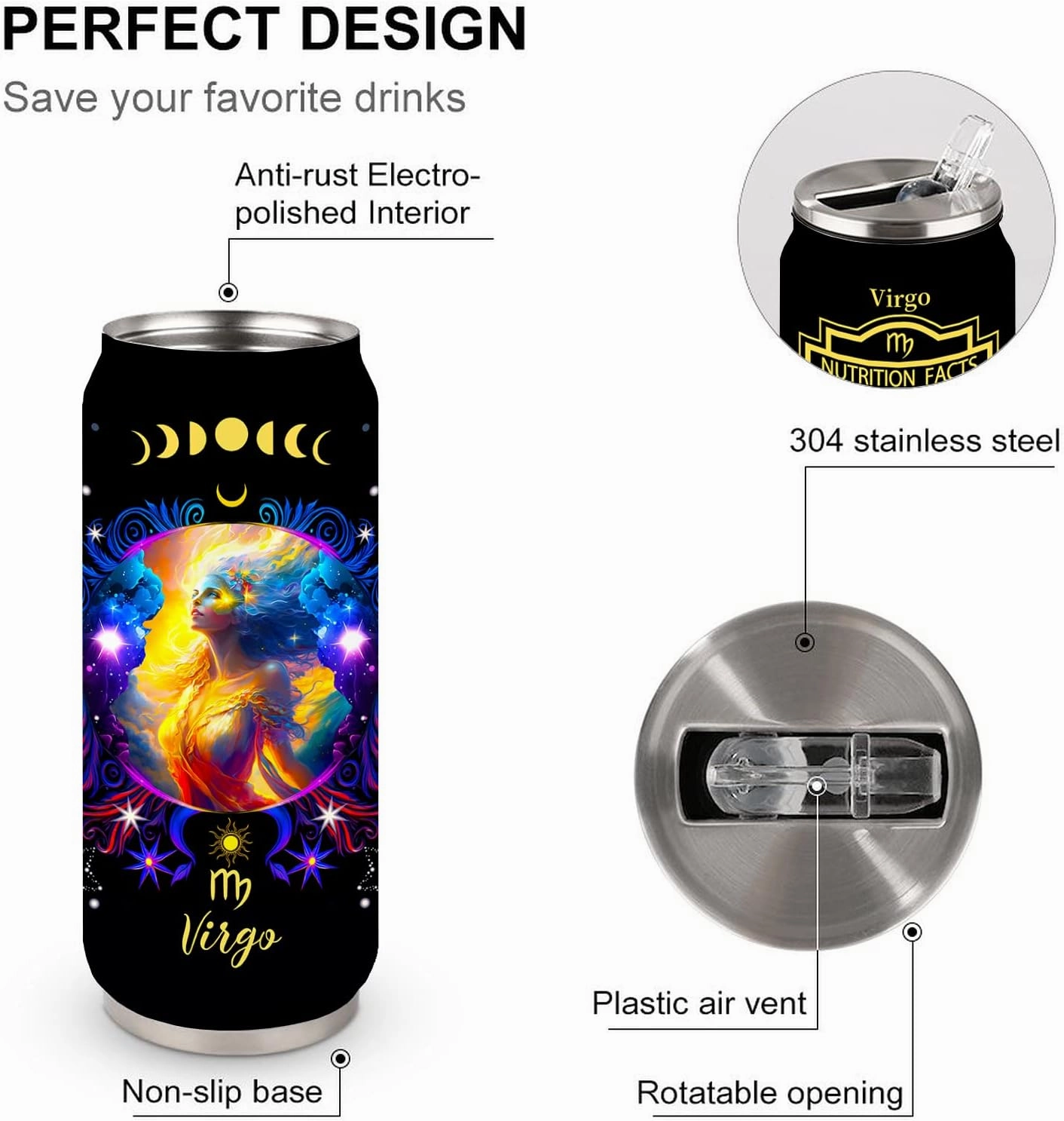 Virgo Constellation Tumbler - Zodiac Stainless Steel Cup for Men Women Astrology Fans - Birthday Gift With Straw Lid - 17 Oz Coffee Mug Car Cup