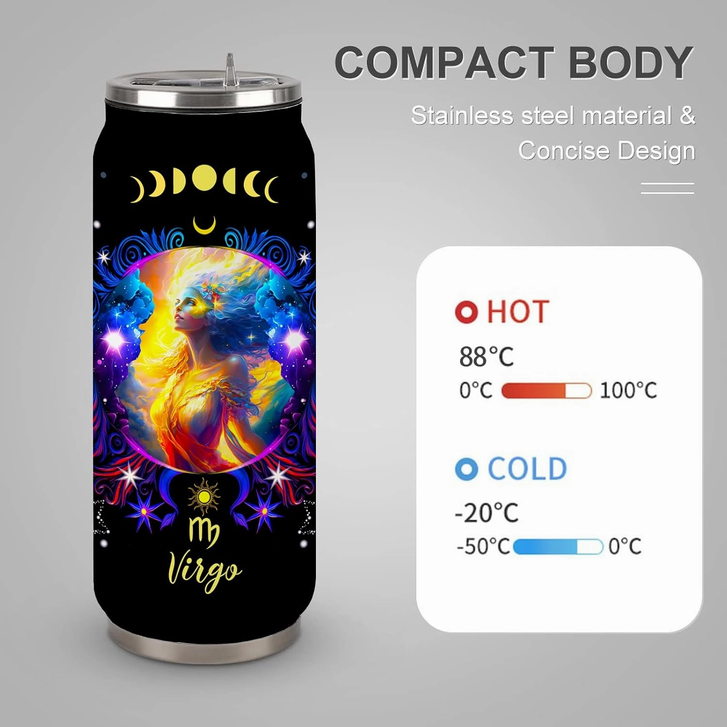 Virgo Constellation Tumbler - Zodiac Stainless Steel Cup for Men Women Astrology Fans - Birthday Gift With Straw Lid - 17 Oz Coffee Mug Car Cup