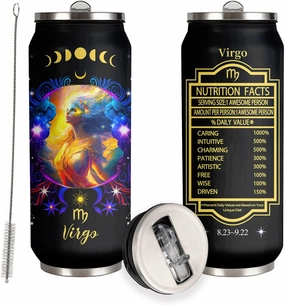 Virgo Constellation Tumbler - Zodiac Stainless Steel Cup for Men Women Astrology Fans - Birthday Gift With Straw Lid - 17 Oz Coffee Mug Car Cup