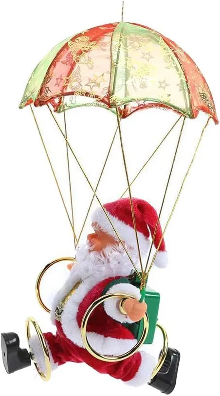VOSAREA Electric Santa Claus Parachute Toy Parachute Santa Playthings Funny Christmas Toy Gift(No Battery) Stocking Stuffers