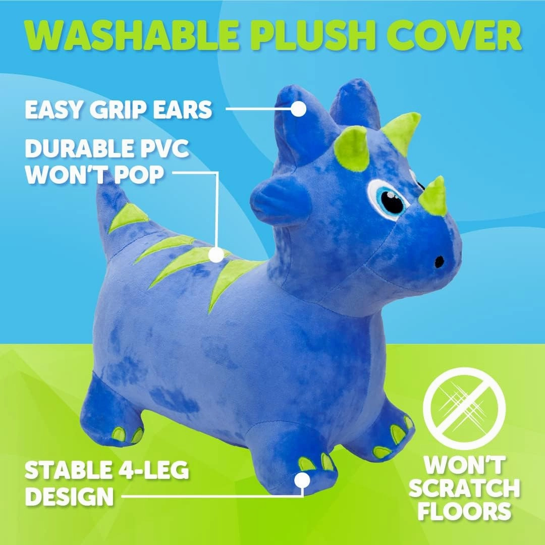 WADDLE Bouncy Hopper Inflatable Animal Hopping Plush, Indoor and Outdoor Toy for Toddlers and Kids, Pump Included, Boys and Girls Ages 2 Years and Up (Triceratops)