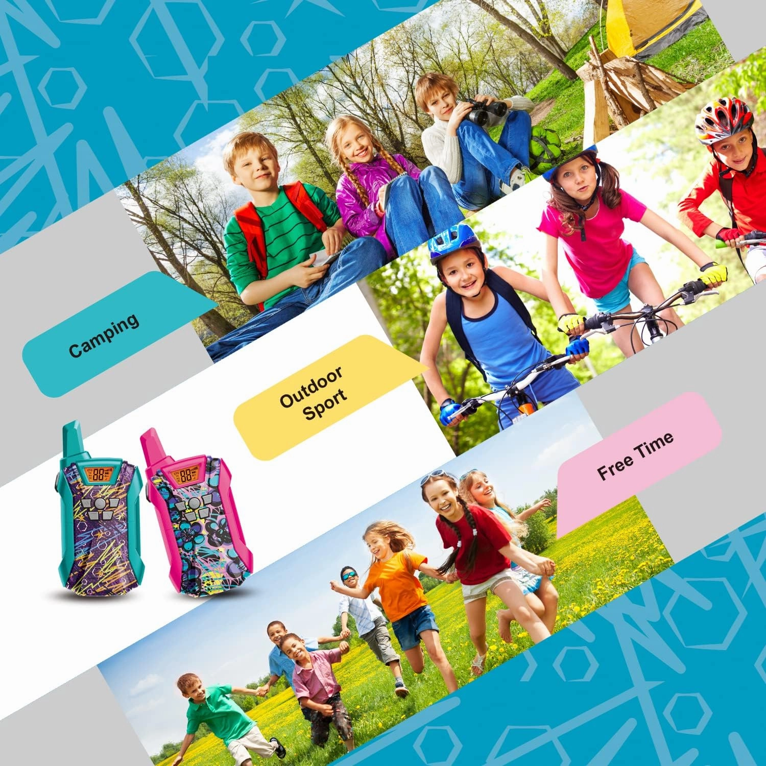 Walkie Talkies for Kids, 22 Channels Long Range Walkie Talkies for Boys Girls 4-12, 2 Way Radio Toy, Outdoor Camping Gear Toys Gifts for Kids Ages 4-12 BlueGreenPink