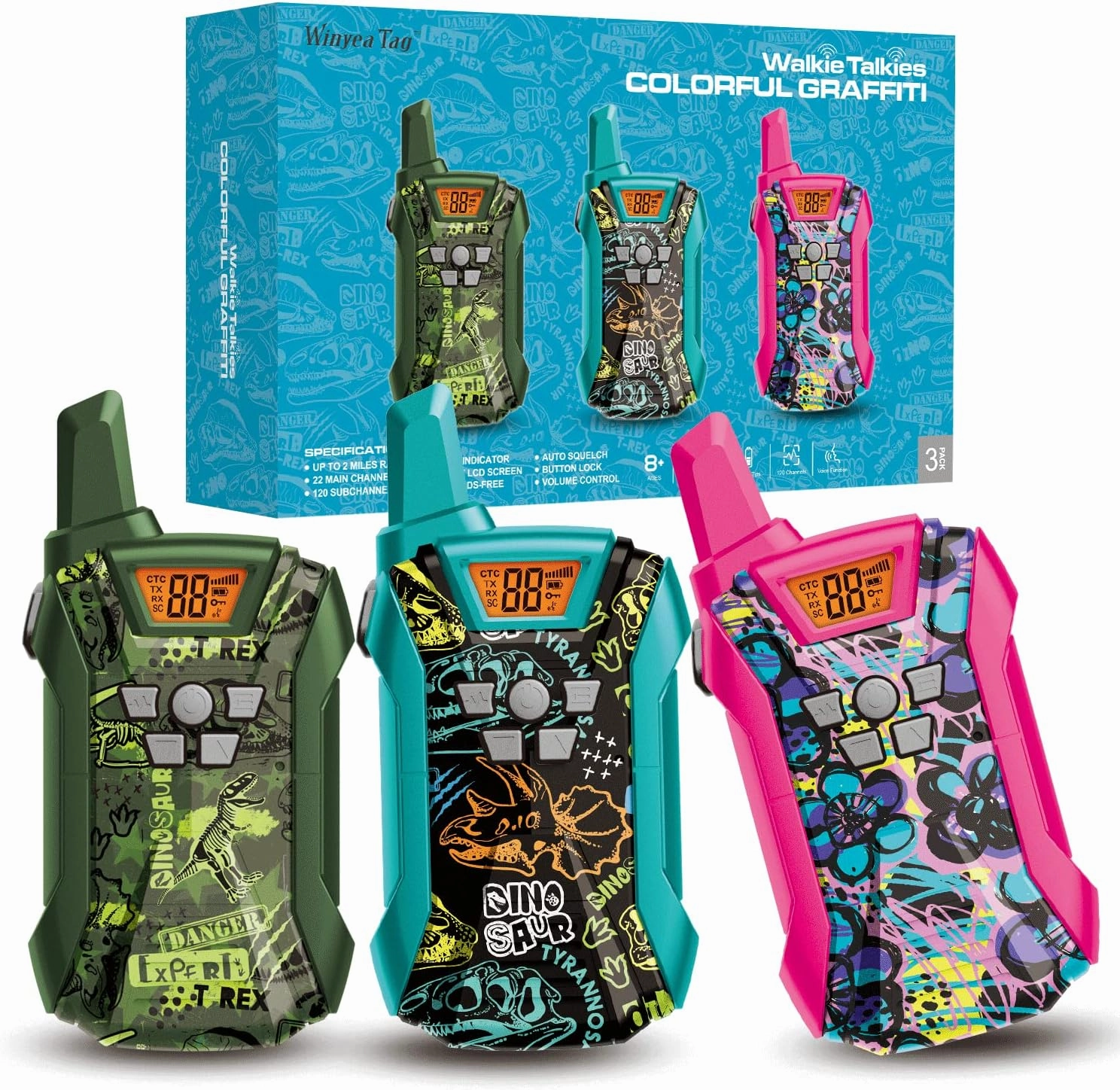 Walkie Talkies for Kids, 22 Channels Long Range Walkie Talkies for Boys Girls 4-12, 2 Way Radio Toy, Outdoor Camping Gear Toys Gifts for Kids Ages 4-12 BlueGreenPink