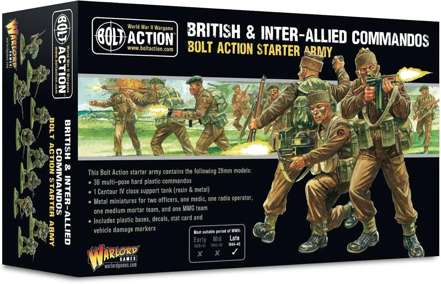 Warlord Bolt Action British & Inter-Allied Commandos Starter Army 1:56 Tabletop Miniatures - Plastic Paintable Miniature WWII Soldiers Set, Unpainted Table Top 28mm Military Minifigures for Adults