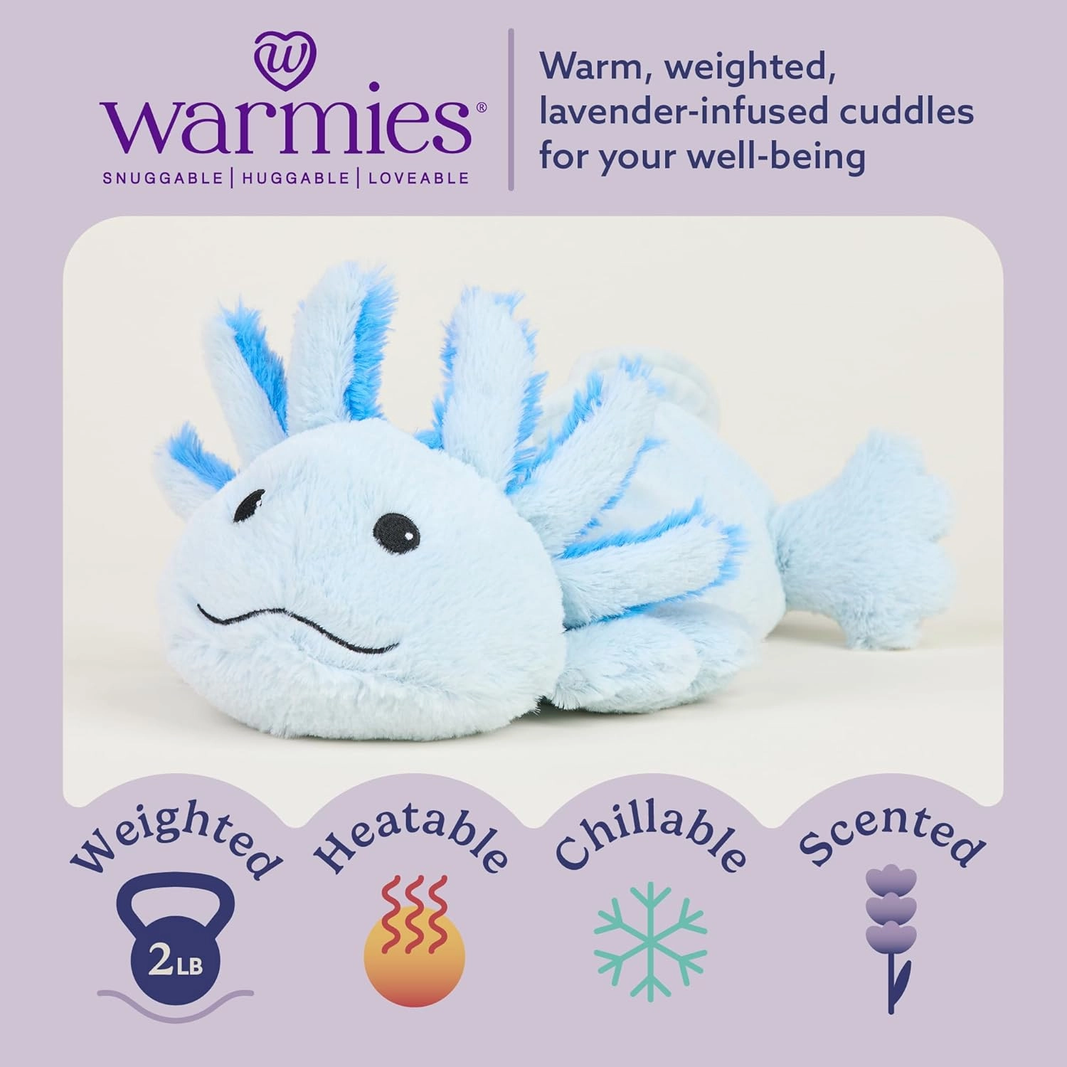 warmies Microwavable & Weighted Stuffed Animals, Blue Axolotl - Heated Stuffed Animal Plushie for Warmth & Comfort - Cute Soft Plush Toys for Adults & Children (Boys, Girls, Babies & Toddlers)