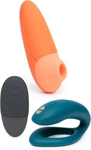 We-Vibe Sync O Green Remote Control C-Shaped Couples Vibrator & Romp Switch X Pleasure Air Clitoris Sucker - Couples Sex Toys Bundle
