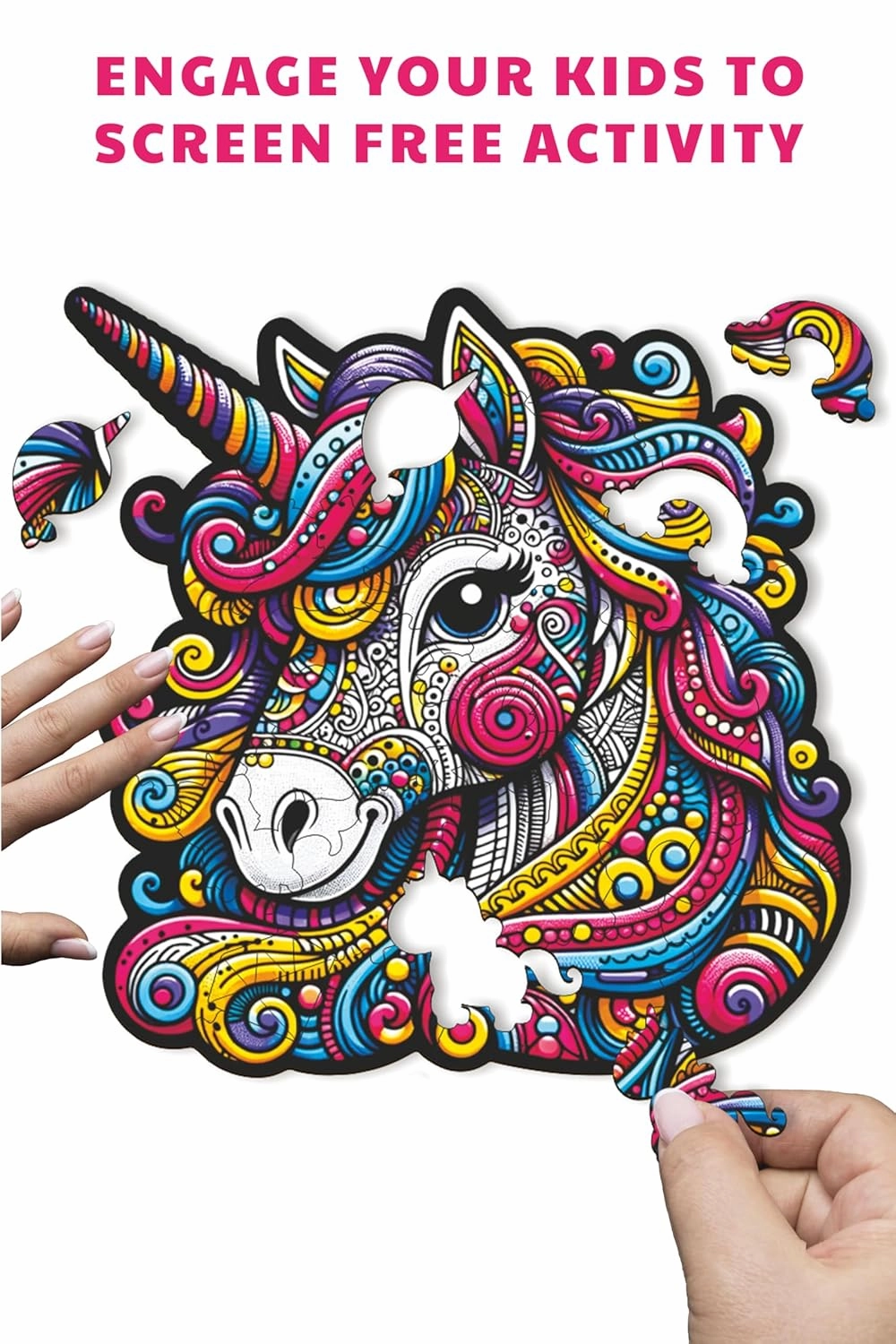 Webby Majestic Unicorn Jigsaw Puzzle | Travel Game | Zentangle Art Design Wooden Puzzle Toy for Kids and Adults (30 Pieces)