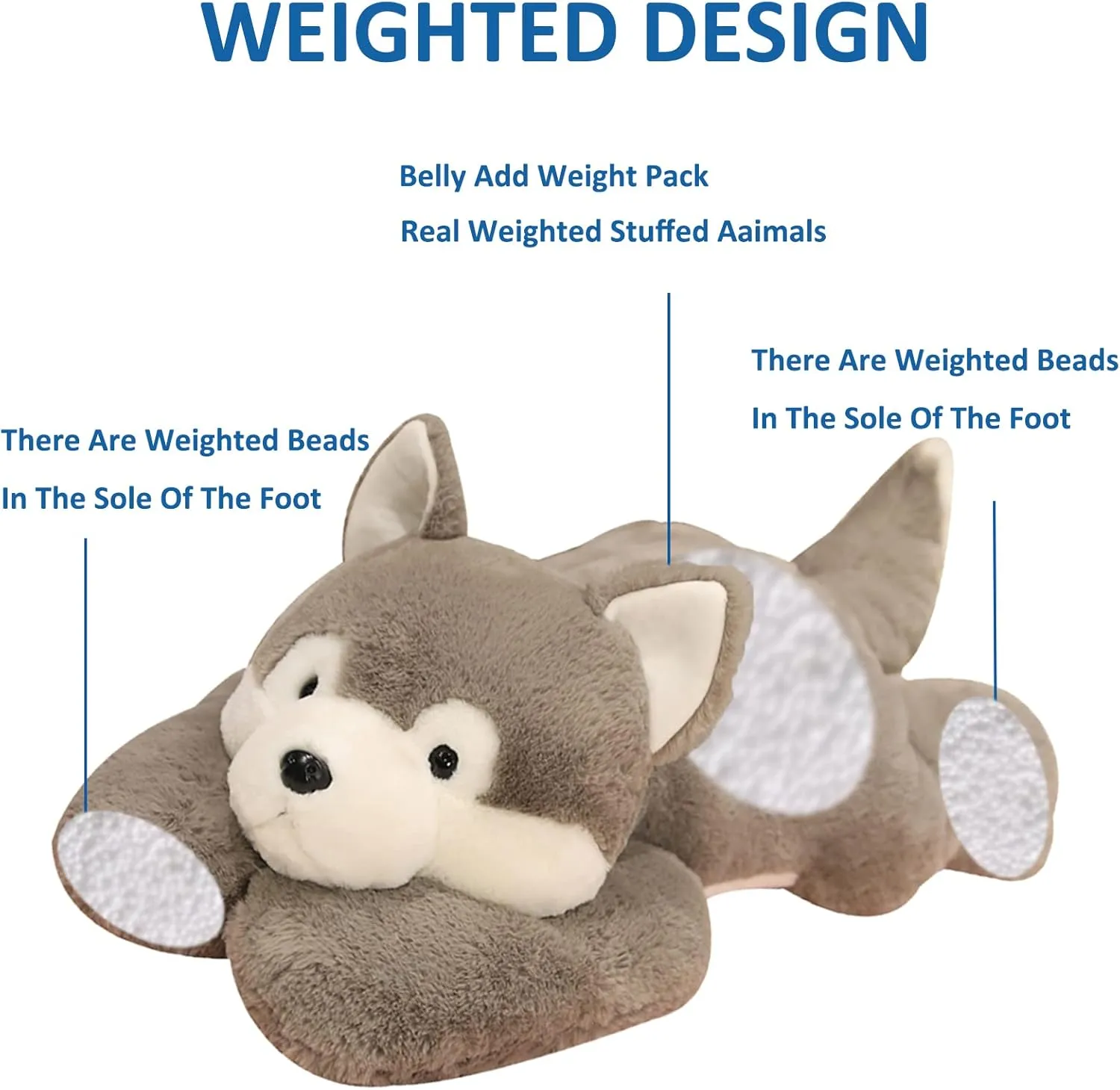Weighted Stuffed Animals, 29.5in 6.2lbs Weighted Husky Stuffed Animal Toy Cute Husky Plush Pillow for Adults Boys Girls