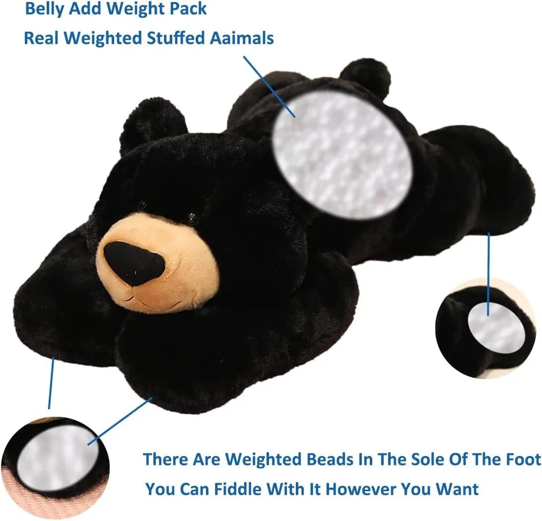 Weighted Stuffed Animals, 3.3 lbs Weighted Bear Stuffed Animal Toy Black Bear Plush Throw Pillow Gifts for Boys Girls, 19.6 inch