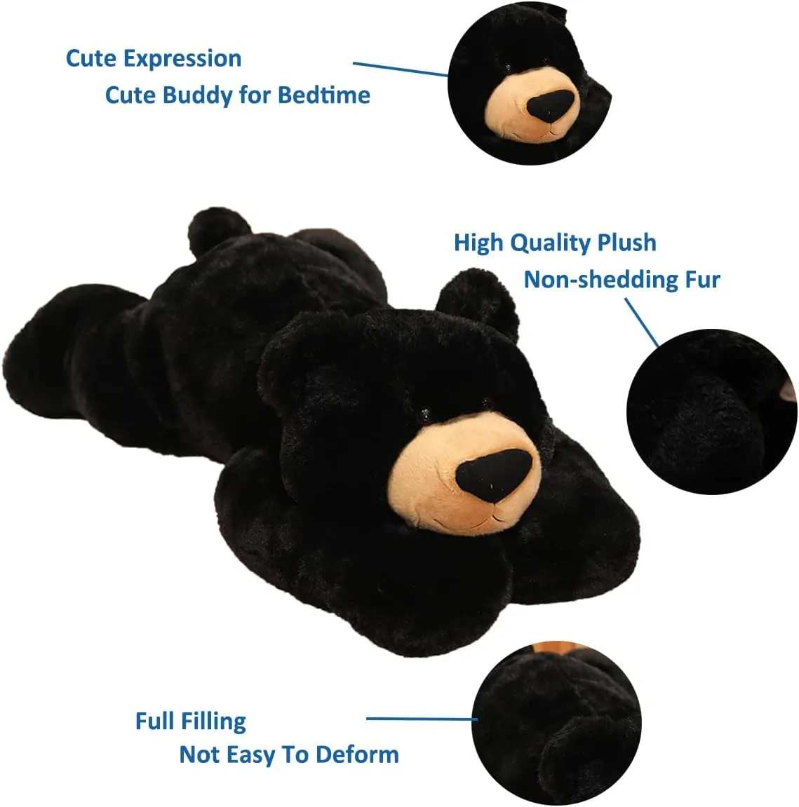 Weighted Stuffed Animals, 3.3 lbs Weighted Bear Stuffed Animal Toy Black Bear Plush Throw Pillow Gifts for Boys Girls, 19.6 inch