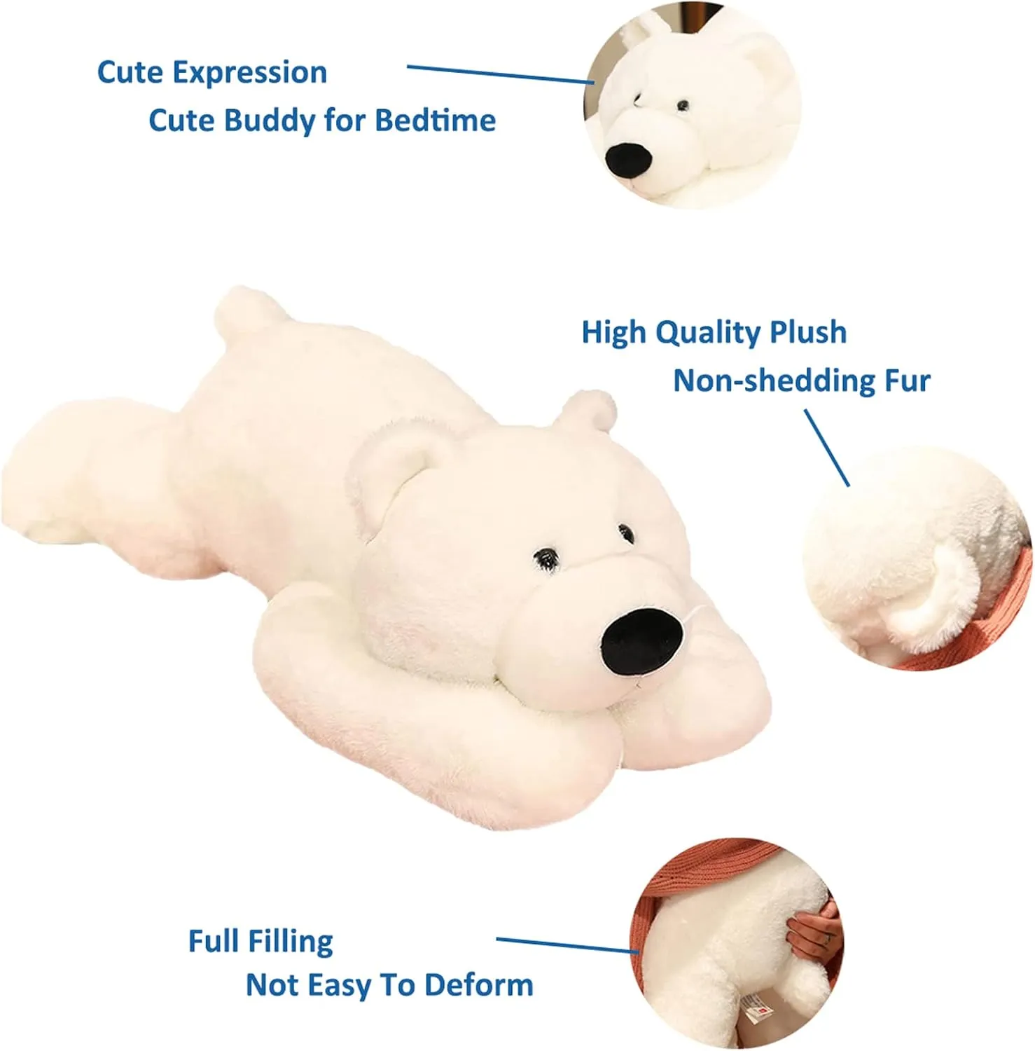 Weighted Stuffed Animals, 3.3 lbs Weighted Polar Bear Stuffed Animal Toy White Bear Plush Animals Throw Pillow Gifts for Boys Girls, 19.6 inch