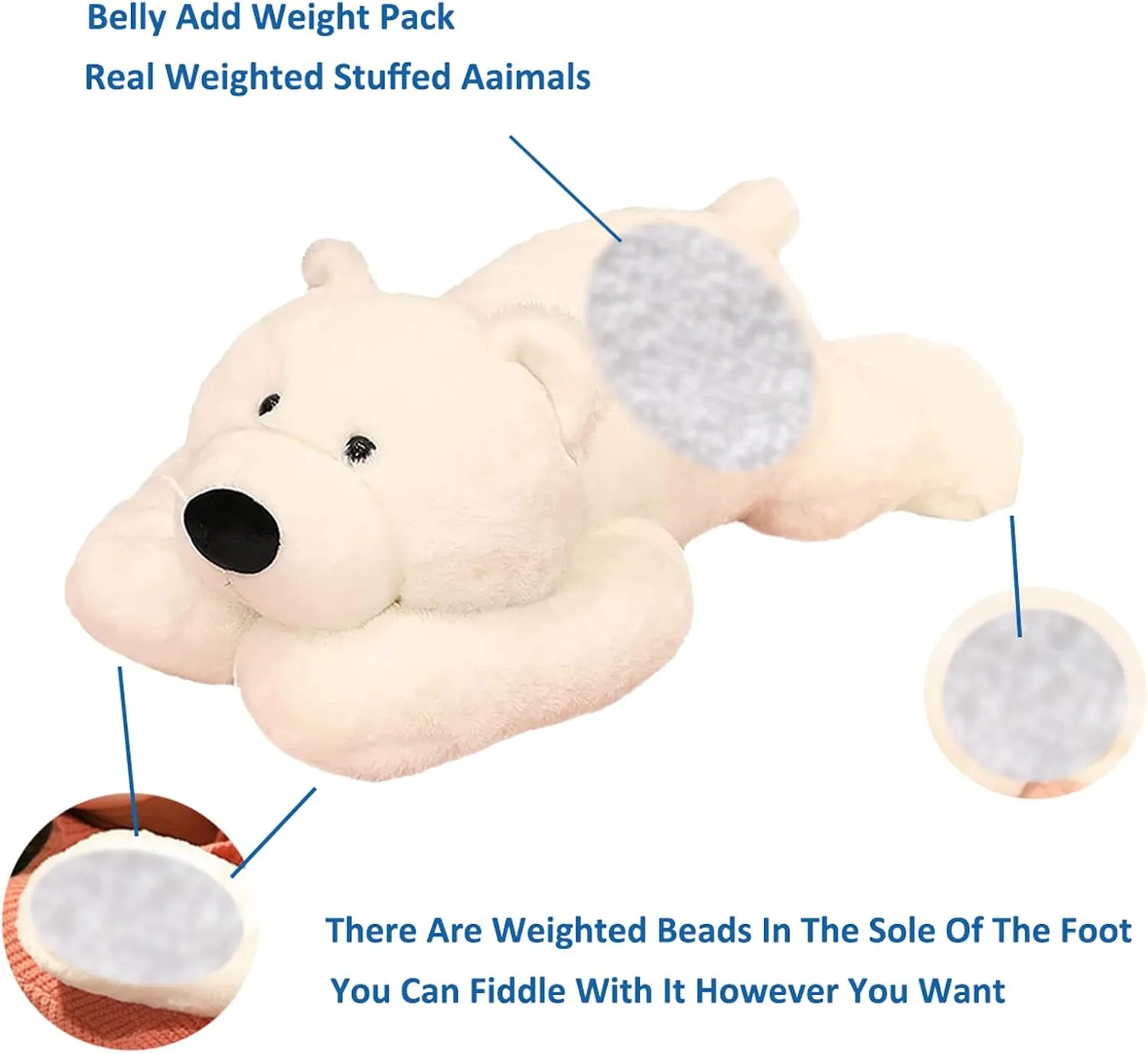 Weighted Stuffed Animals, 3.3 lbs Weighted Polar Bear Stuffed Animal Toy White Bear Plush Animals Throw Pillow Gifts for Boys Girls, 19.6 inch