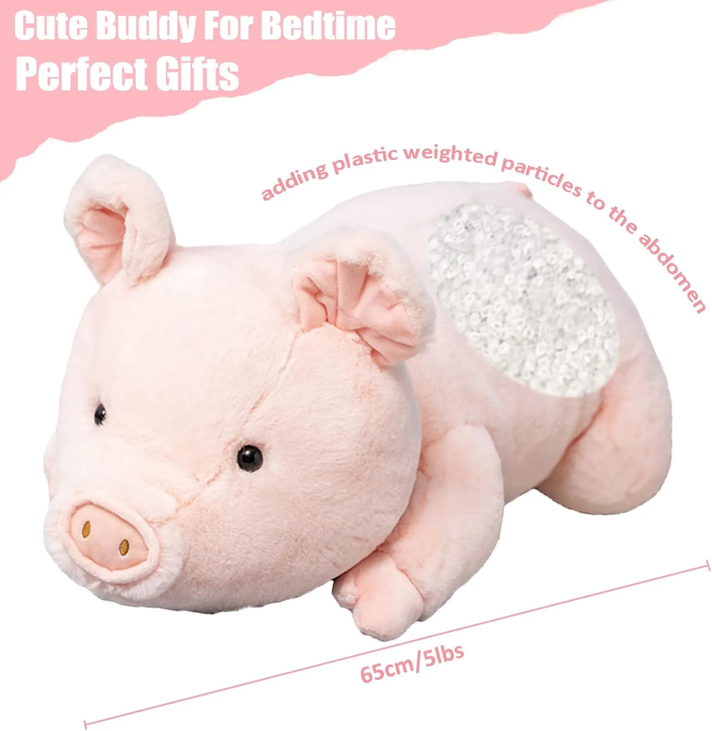 Weighted Stuffed Animals, 5lbs Weighted Pig Stuffed Animal Pink Pig Plush Animals Hugging Pillow Toy for Kids and Adults, 25.2 inch