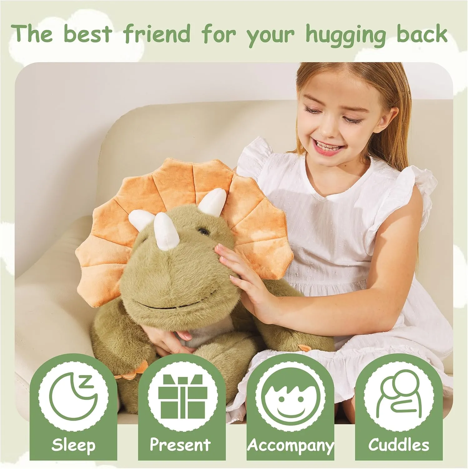 Weighted Stuffed Animals Dinosaur - 22.8" Cute Toy Pillow Plushie Gifts for Kids Boys Girls & Adults, 3 lbs Ultra-Soft Washable Green Dino Plush Pillowfort
