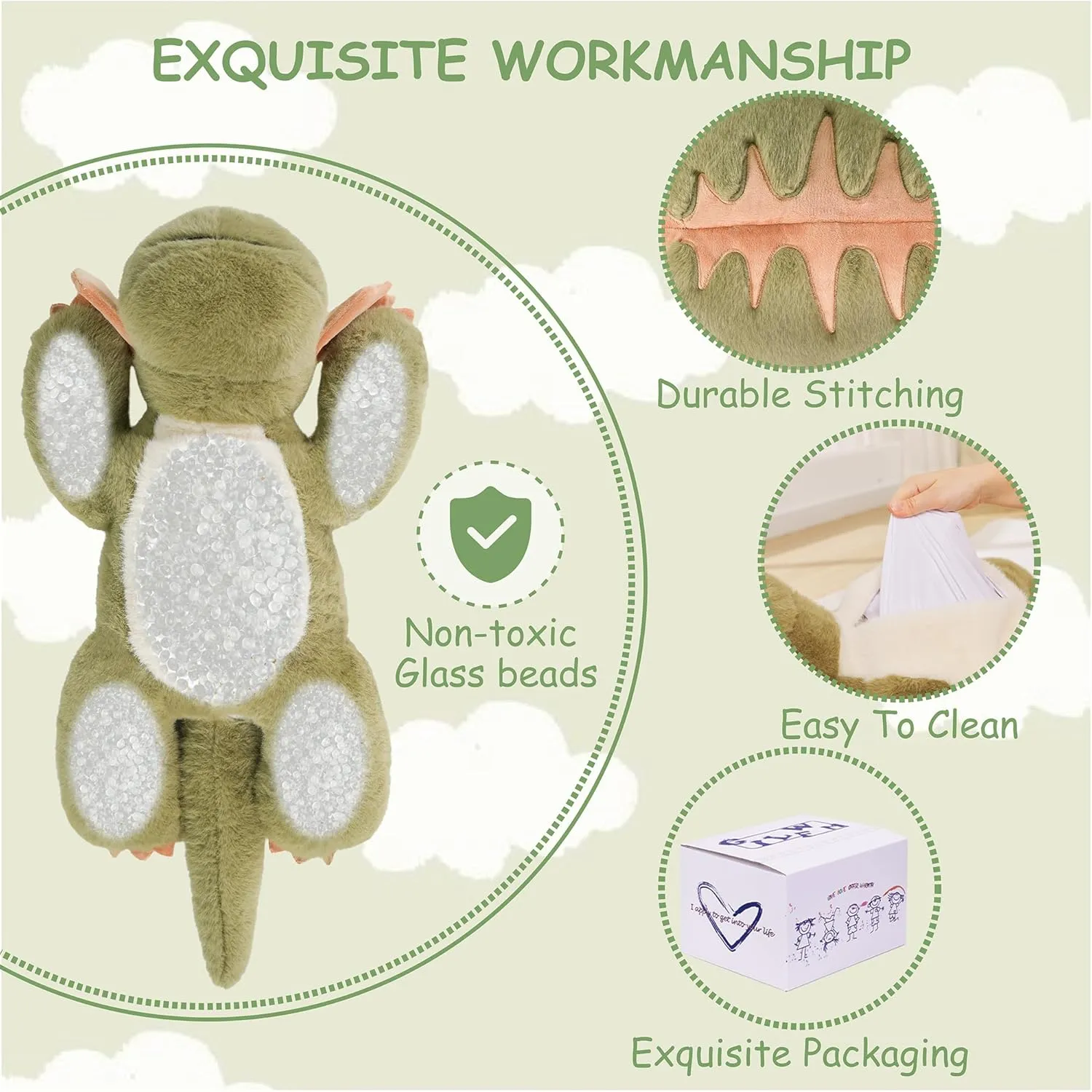 Weighted Stuffed Animals Dinosaur - 22.8" Cute Toy Pillow Plushie Gifts for Kids Boys Girls & Adults, 3 lbs Ultra-Soft Washable Green Dino Plush Pillowfort