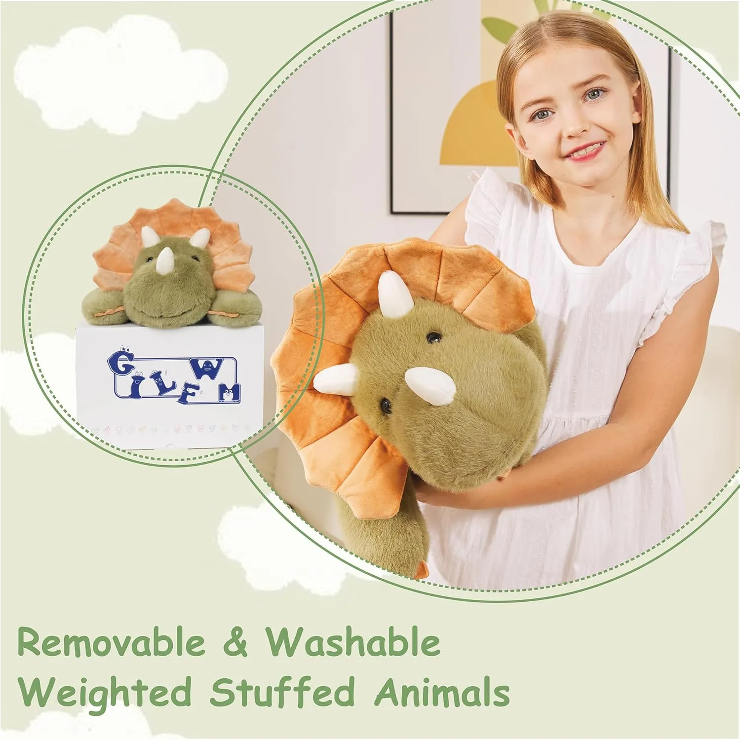 Weighted Stuffed Animals Dinosaur - 22.8" Cute Toy Pillow Plushie Gifts for Kids Boys Girls & Adults, 3 lbs Ultra-Soft Washable Green Dino Plush Pillowfort