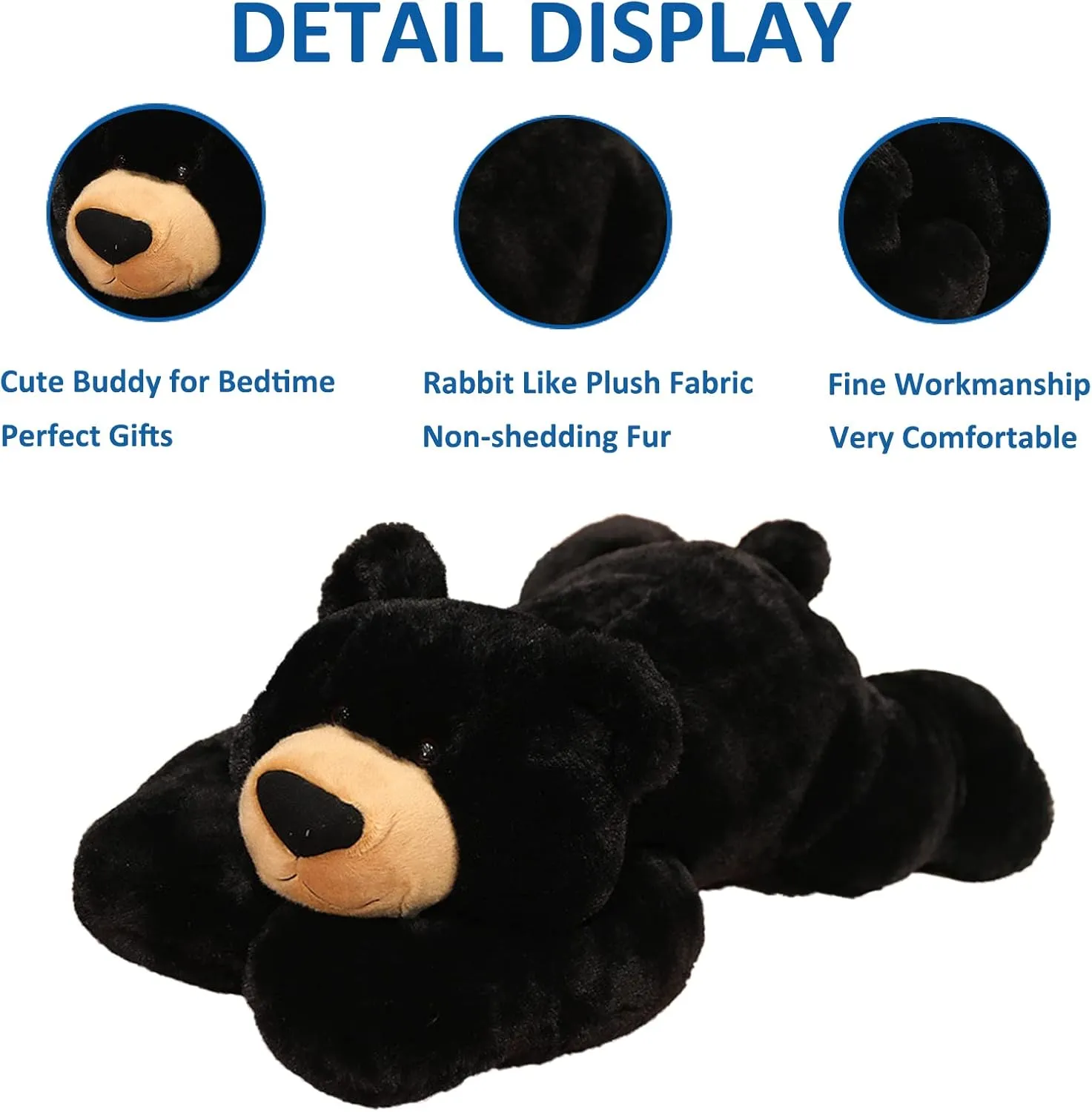 Weighted Stuffed Animals, Weighted Bear Stuffed Animal Toy Cute Black Bear Plush Pillow for Adults Boys Girls, 11.8in