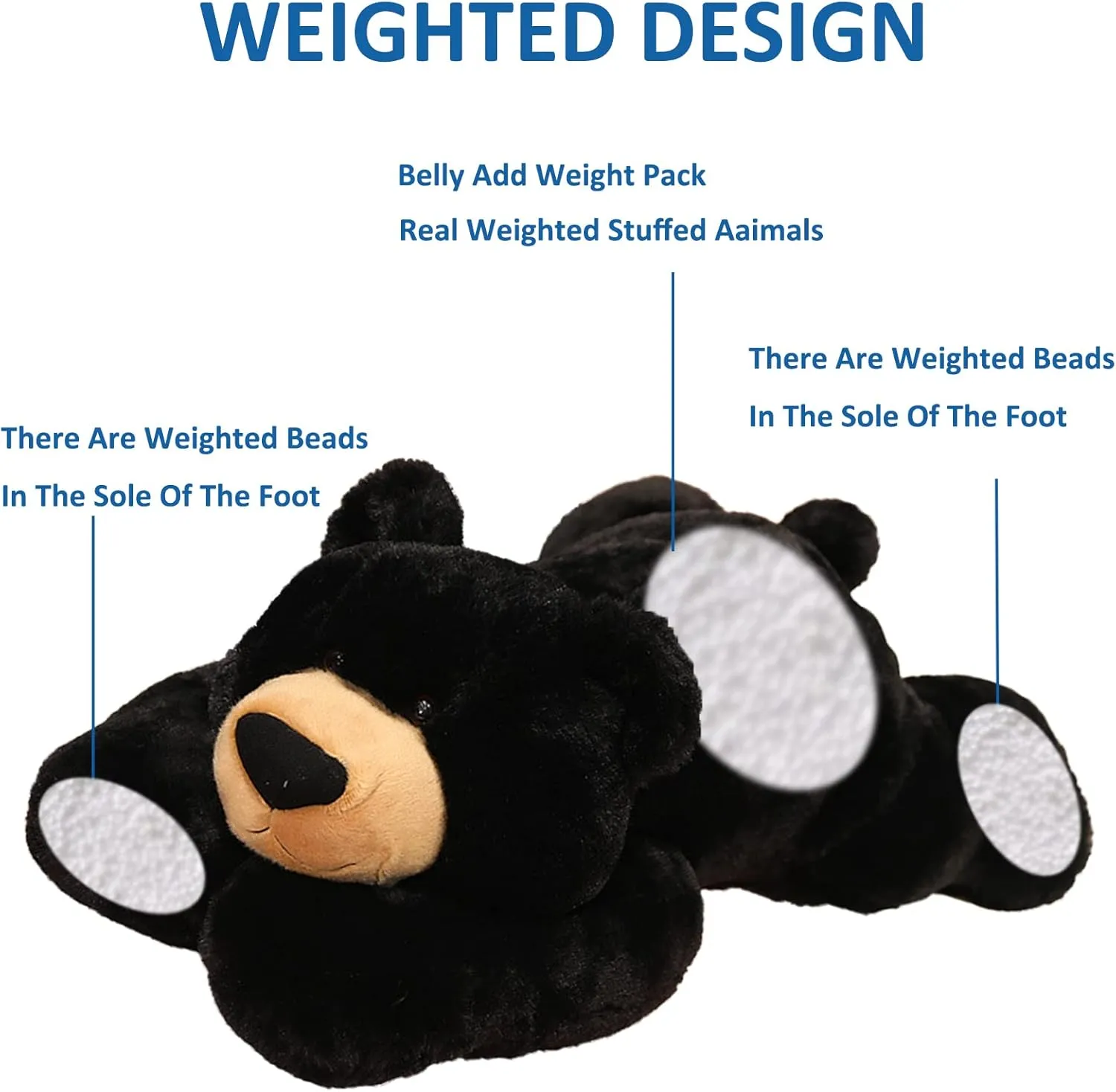 Weighted Stuffed Animals, Weighted Bear Stuffed Animal Toy Cute Black Bear Plush Pillow for Adults Boys Girls, 11.8in