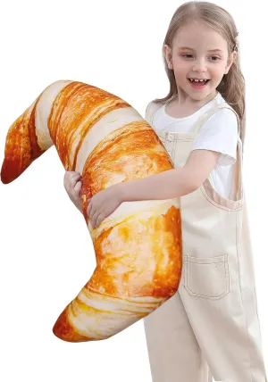 Wepop 28 in Croissant Pillow Giant Bread Loaf Gaming Pillow, Cute Lumbar Baguette Back Cushion Funny Food Plush Toy for Kids