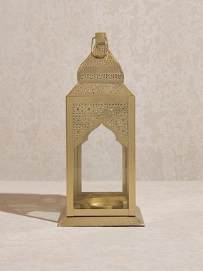 Westside Home Gold Moroccan Etched Lantern- Small