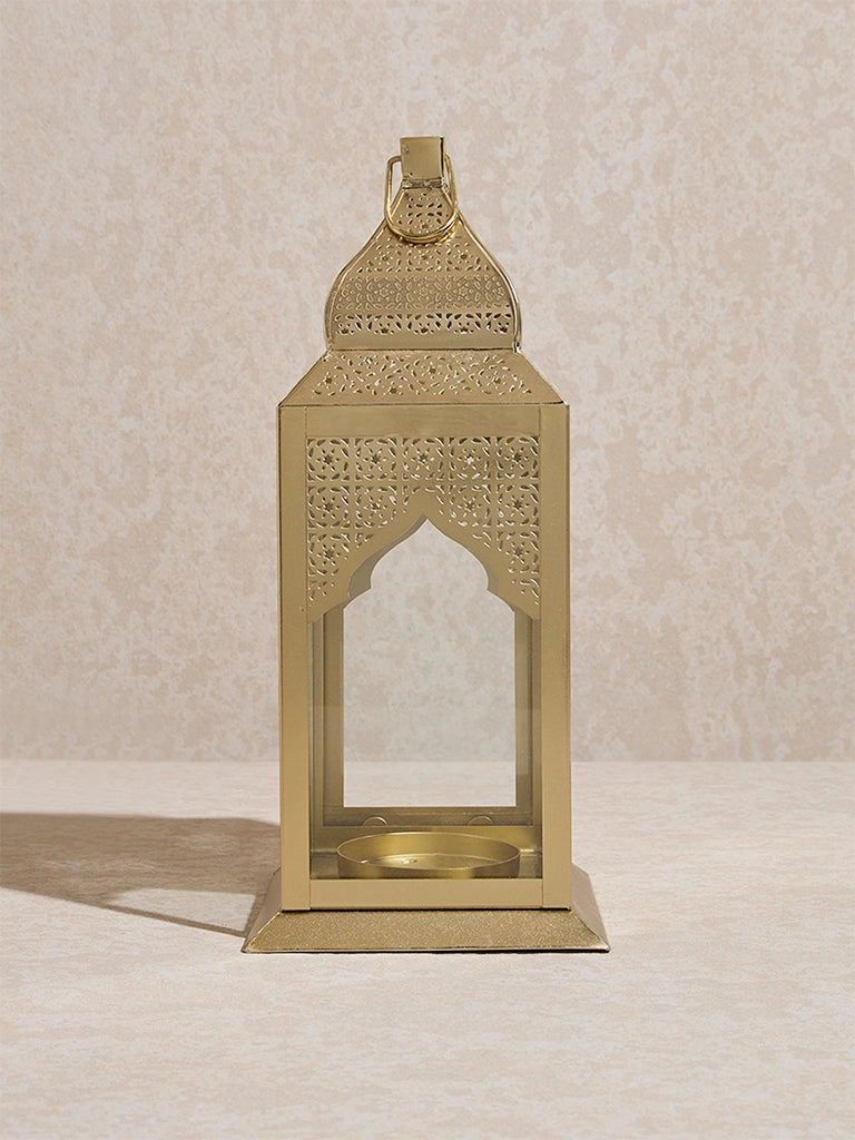 Westside Home Gold Moroccan Etched Lantern- Small