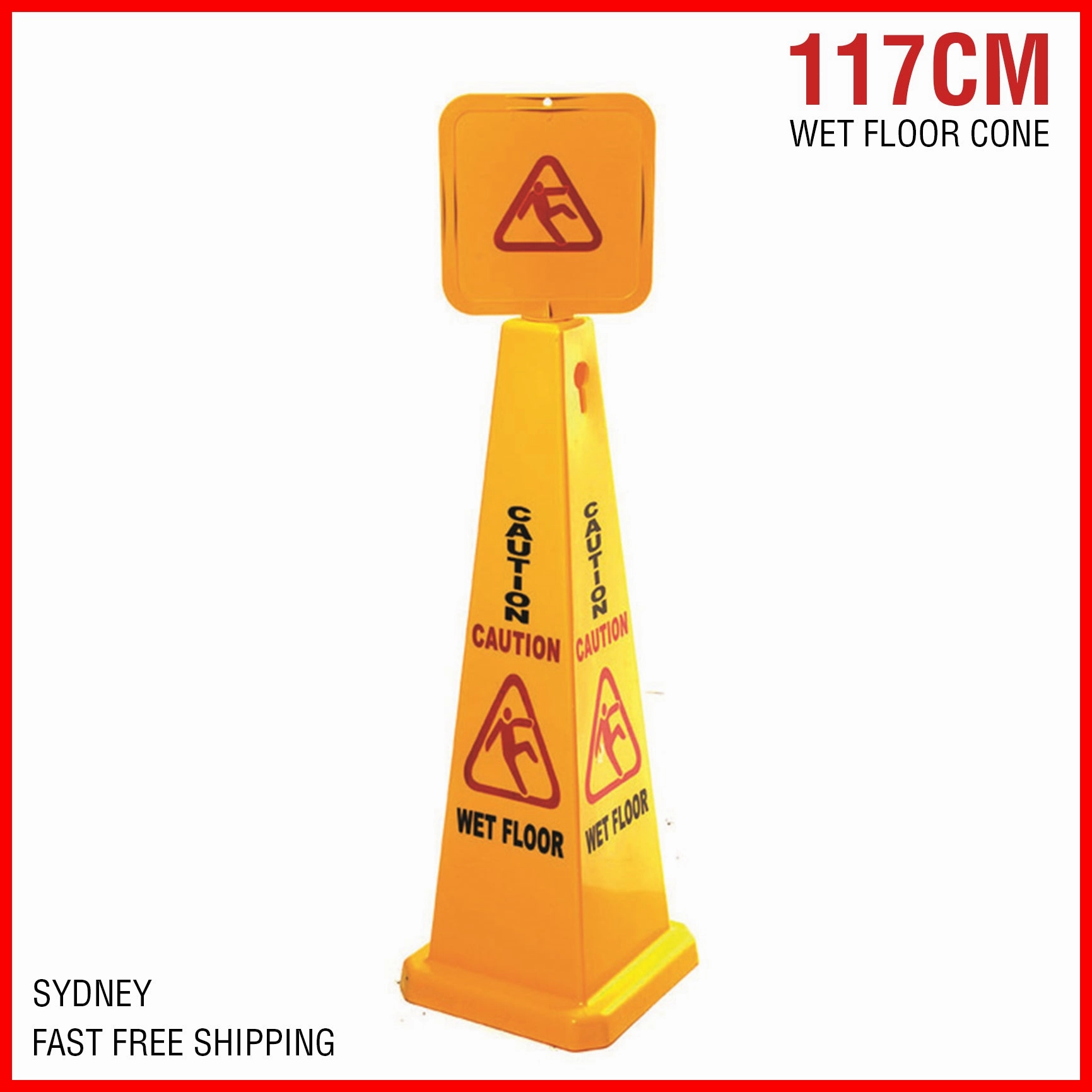 Wet Floor Cone Caution Safety Sign Yellow Hazard Slippery Cleaning Warning 117cm