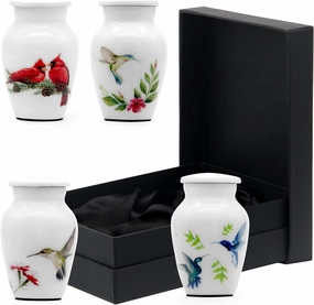 White Small Urn for Human Ashes Set of 4 - Cremation Urns for Adult Ashes - Mini Keepsake Burial Urn for Male, Female - Decorative Urns with Velvet Box & Bag - Funeral Urn for Ashes