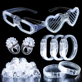 White Wedding Mix Sets LED Light up Glasses Glow Bracelets and Flashing Bumpy Rings Wedding Party Favors Supplies