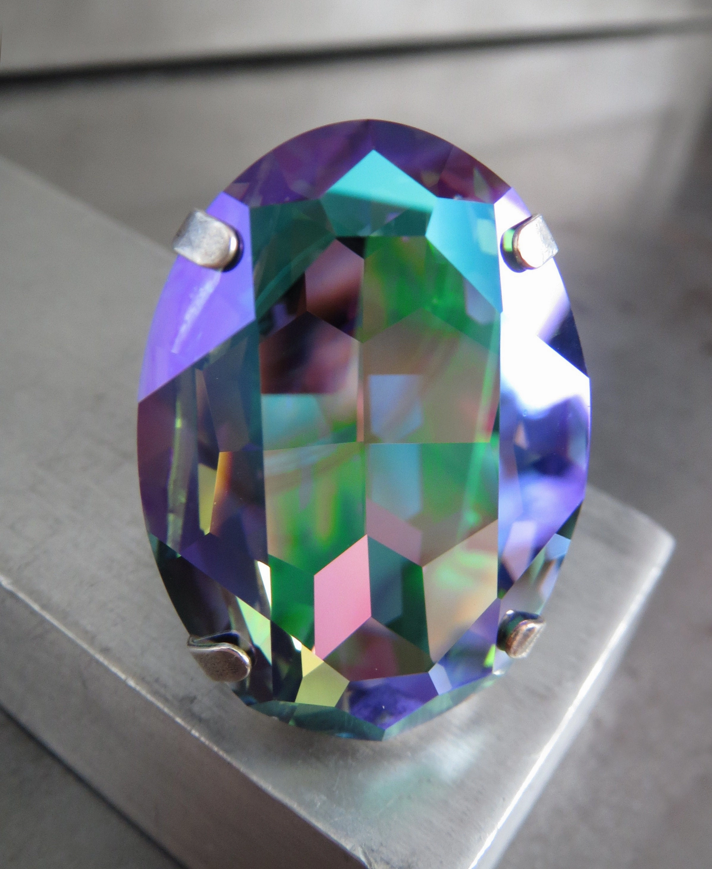 WICKED B*TCH - Oval Crystal Ring with Green, Purple, Aqua