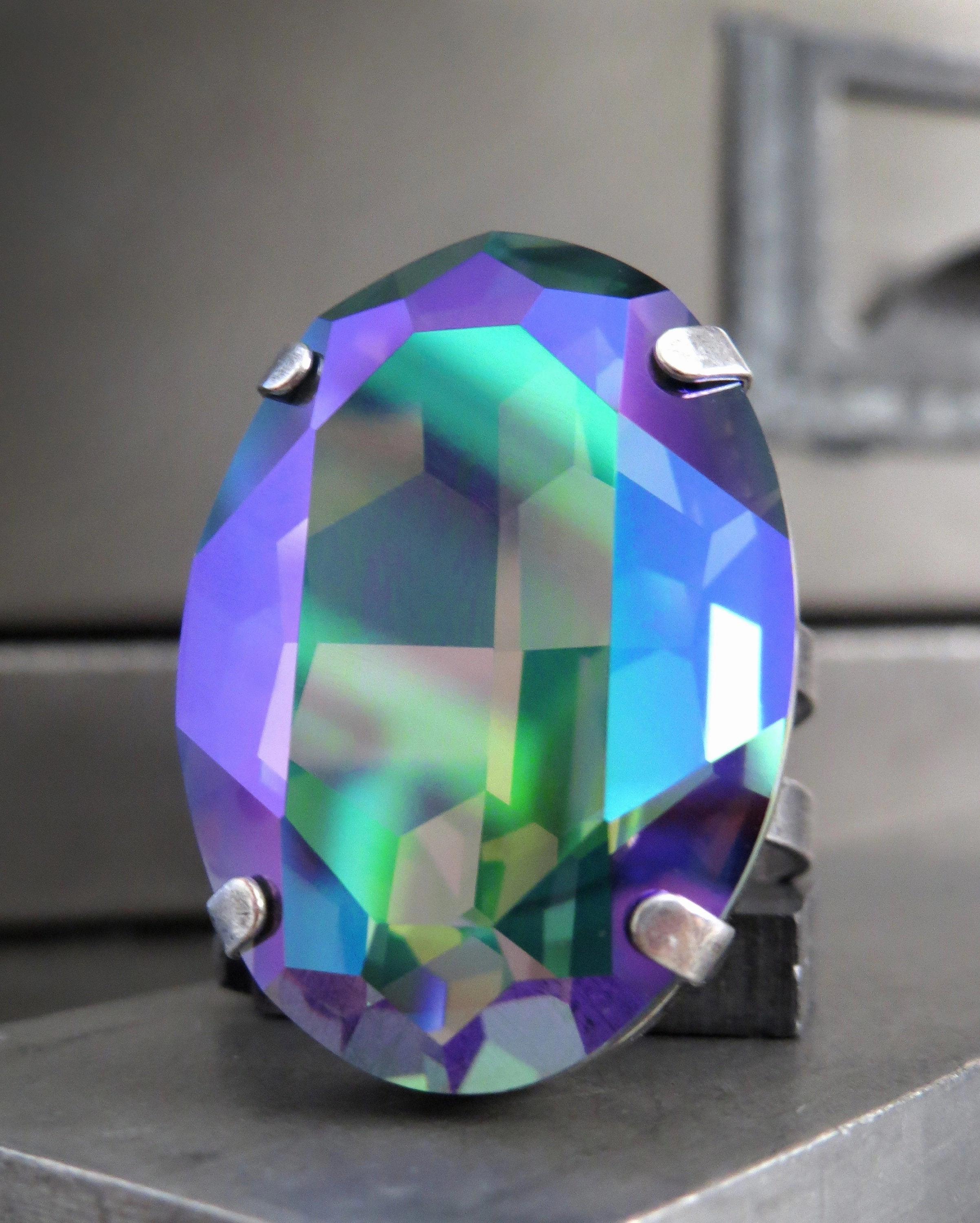 WICKED B*TCH - Oval Crystal Ring with Green, Purple, Aqua