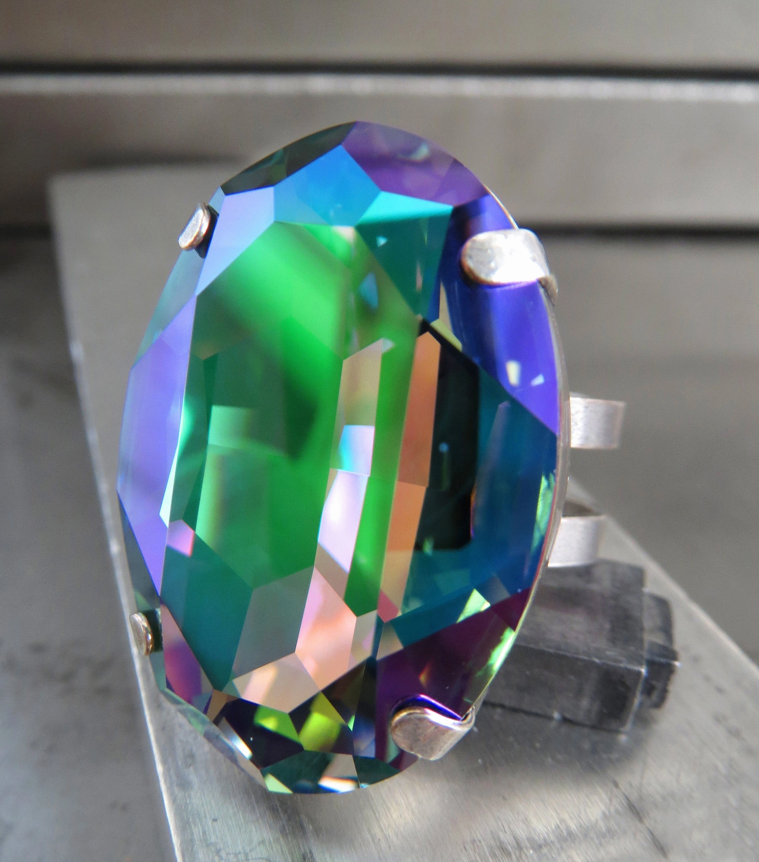 WICKED B*TCH - Oval Crystal Ring with Green, Purple, Aqua