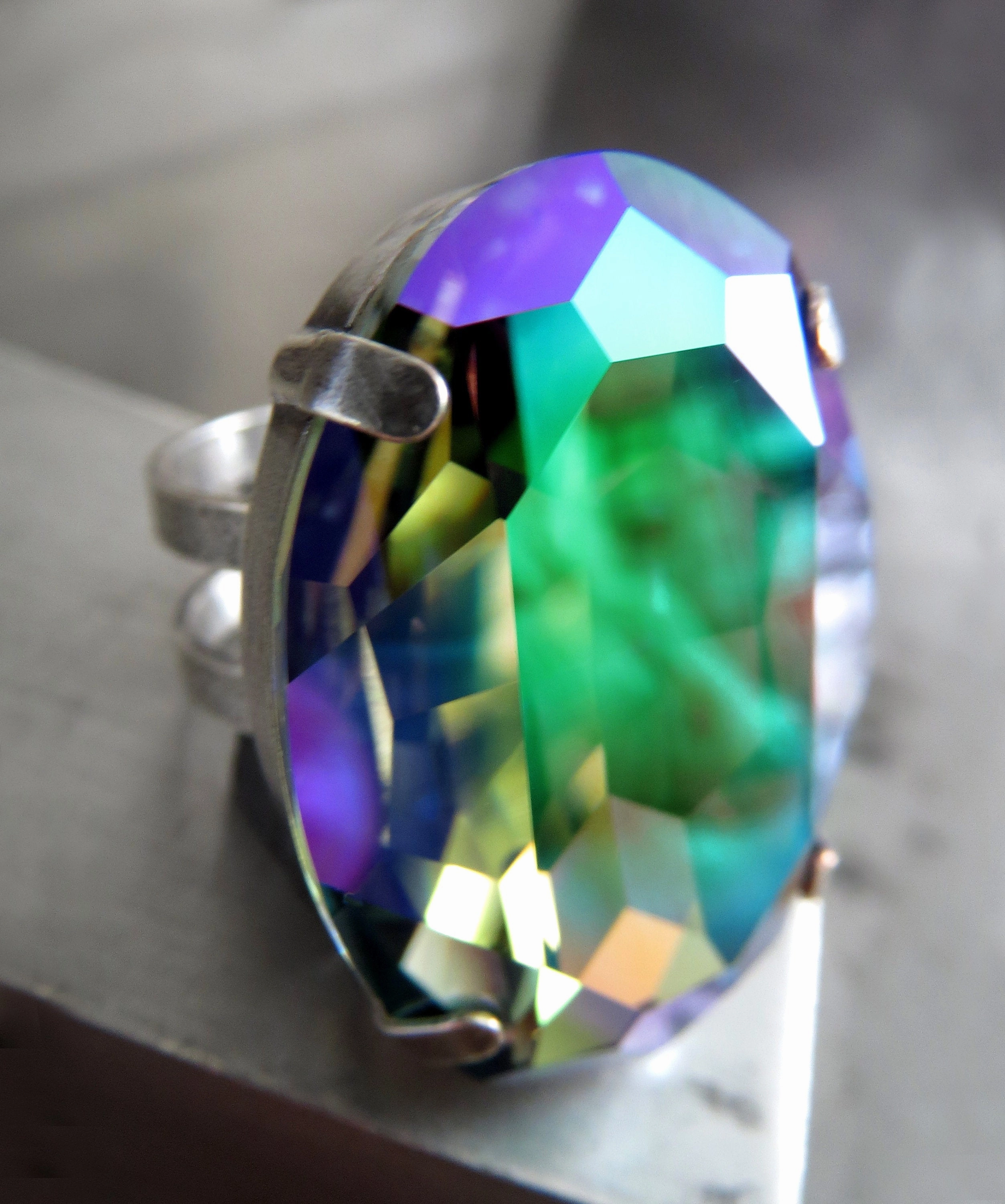 WICKED B*TCH - Oval Crystal Ring with Green, Purple, Aqua