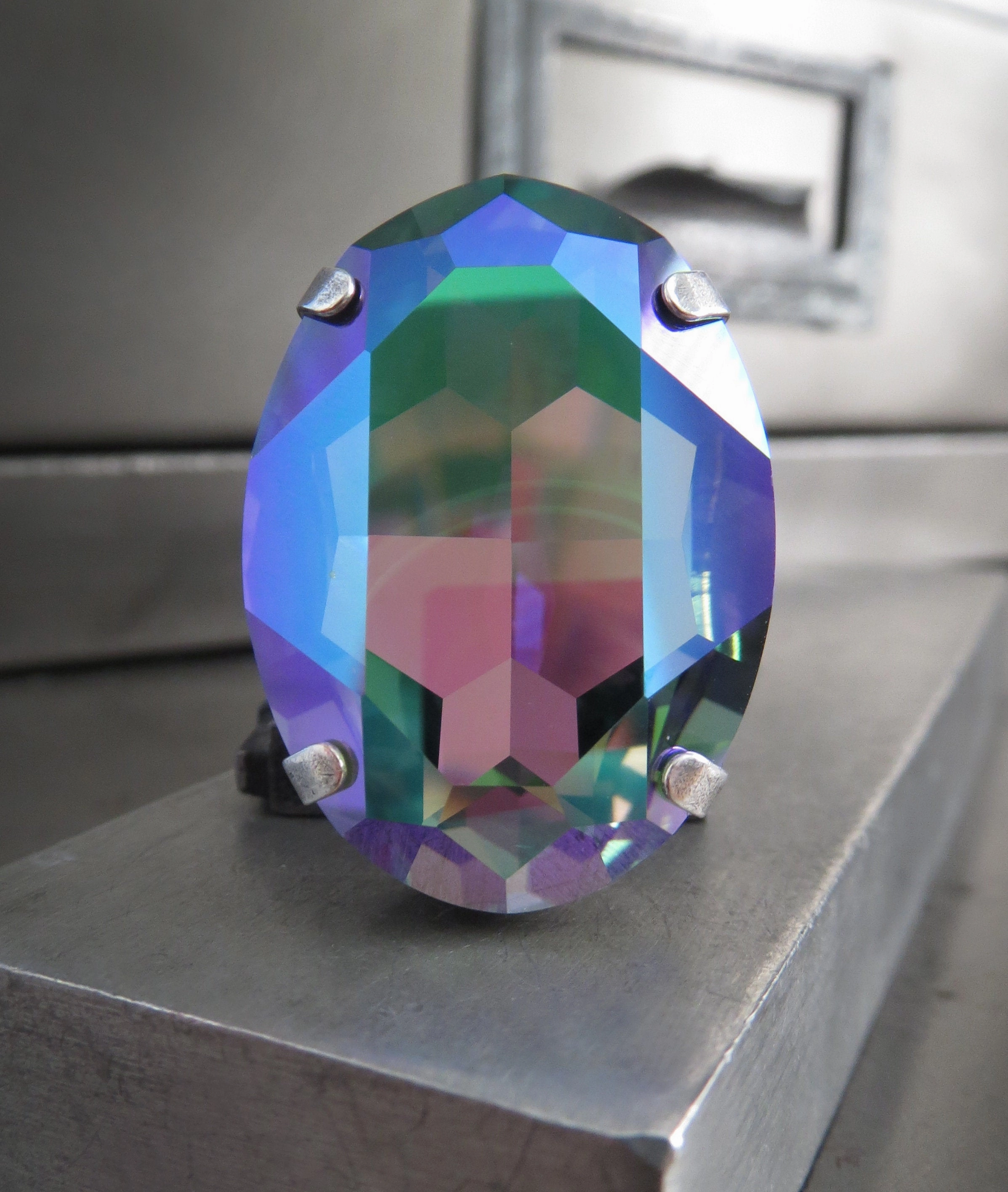 WICKED B*TCH - Oval Crystal Ring with Green, Purple, Aqua